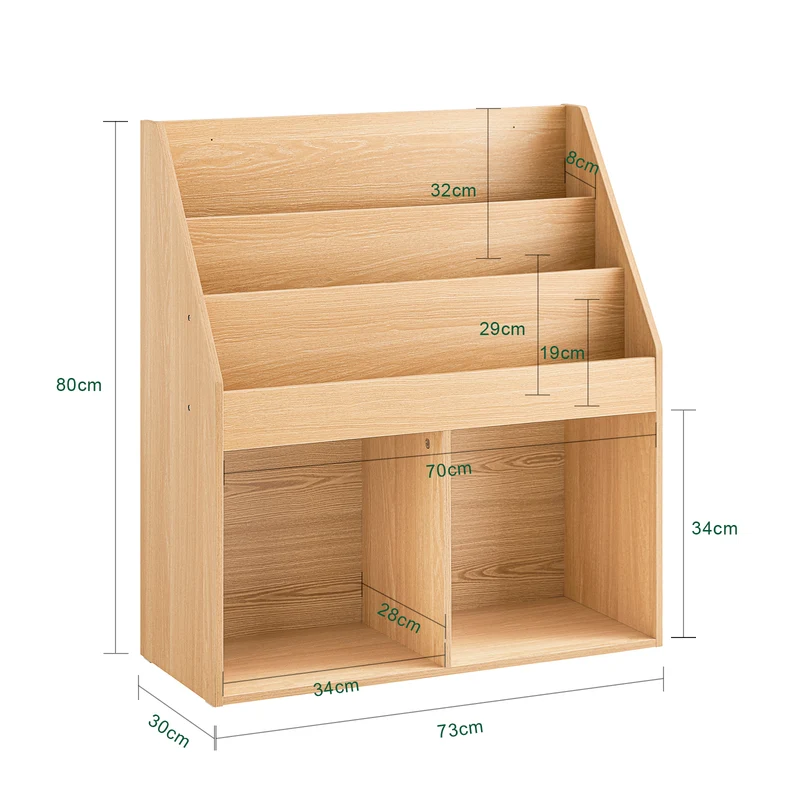 SoBuy KMB01-N Bibliothèque Enfant Montessori Naturelle – 3 Étagères, 2 Compartiments, 80 cm