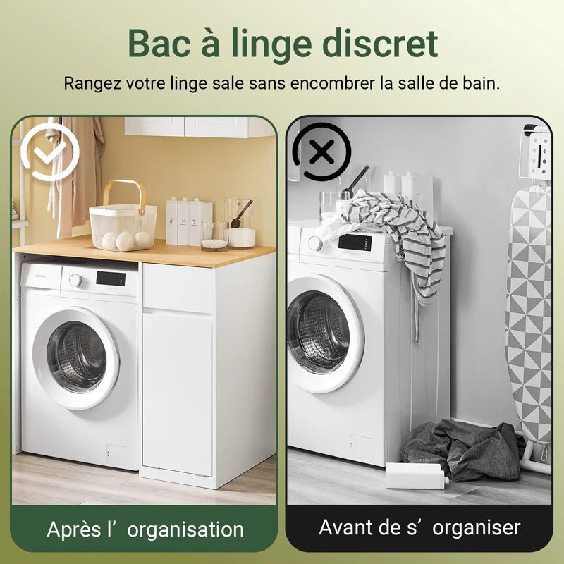 SoBuy BZR217-WN Meuble Salle de Bain avec Panier à Linge, Tiroir, pour Salle de Bain et WC, Rangement Optimisé, Usage Quotidien – L100×P60×H90 cm, Bois, Blanc