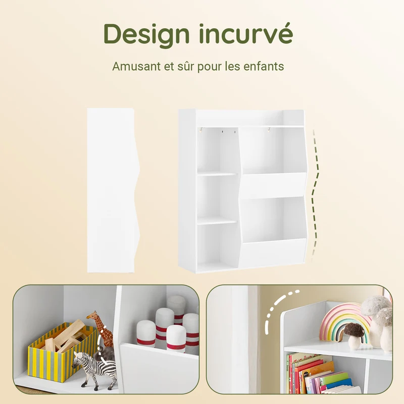 SoBuy KMB55-K-W Bibliothèque Enfant avec 5 Compartiments Ouverts, Coins Arrondis et Dispositif Anti-Basculement – L80×P34×H104 cm, Charge 53 kg, PB E1, Blanc