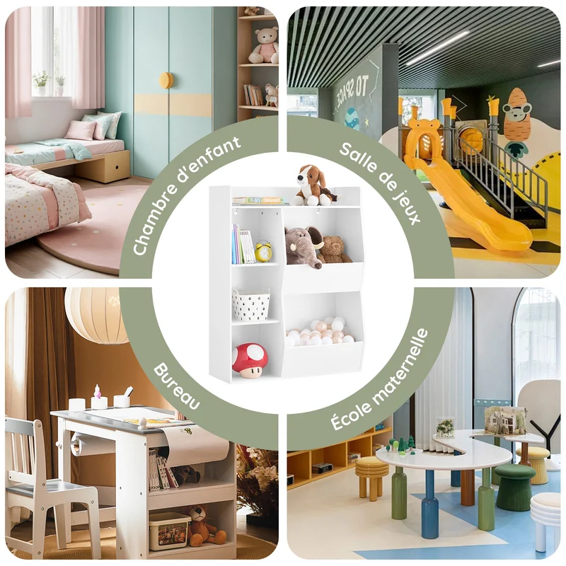 SoBuy KMB55-K-W Bibliothèque Enfant avec 5 Compartiments Ouverts, Coins Arrondis et Dispositif Anti-Basculement – L80×P34×H104 cm, Charge 53 kg, PB E1, Blanc