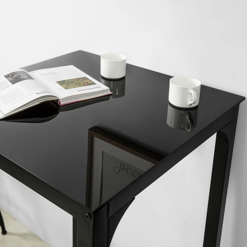 SoBuy OGT38-SCH Table de Bar Carrée Plateau en Verre Pieds en Acier Robuste