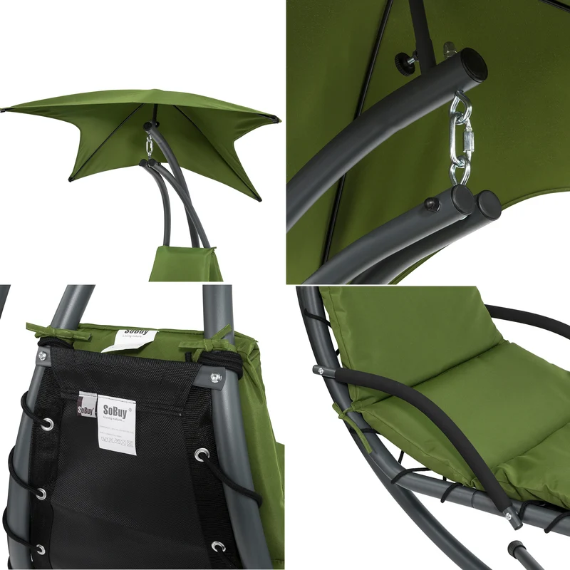 SoBuy OGS39-GR Bain de Soleil Hamac Transat Suspendu Lit Suspend Balancelle de Jardin