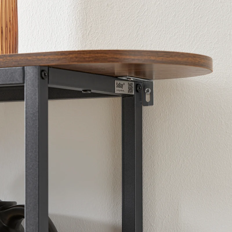 SoBuy FSB67-WS Table d’Appoint avec 2 Compartiments, Style Industriel, Design Fonctionnel, Usage Quotidien, Format Pratique – L110×P25×H86 cm, Noyer et Noir