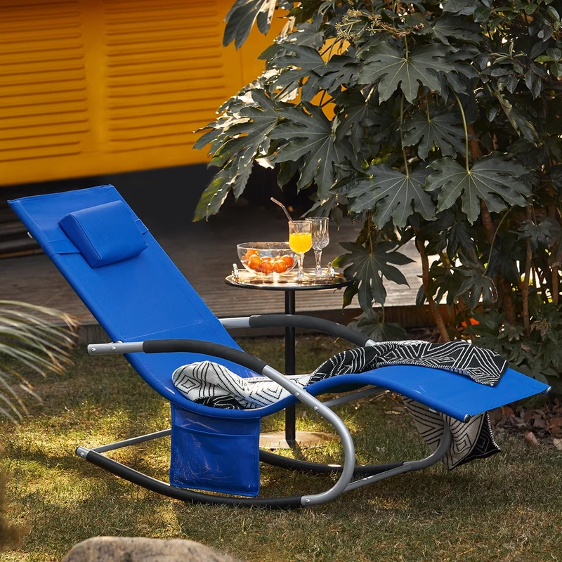 SoBuy OGS28-KB Chaise Longue Transat de Jardin Bascule avec Appui-tête Réglable et Pochette latérale