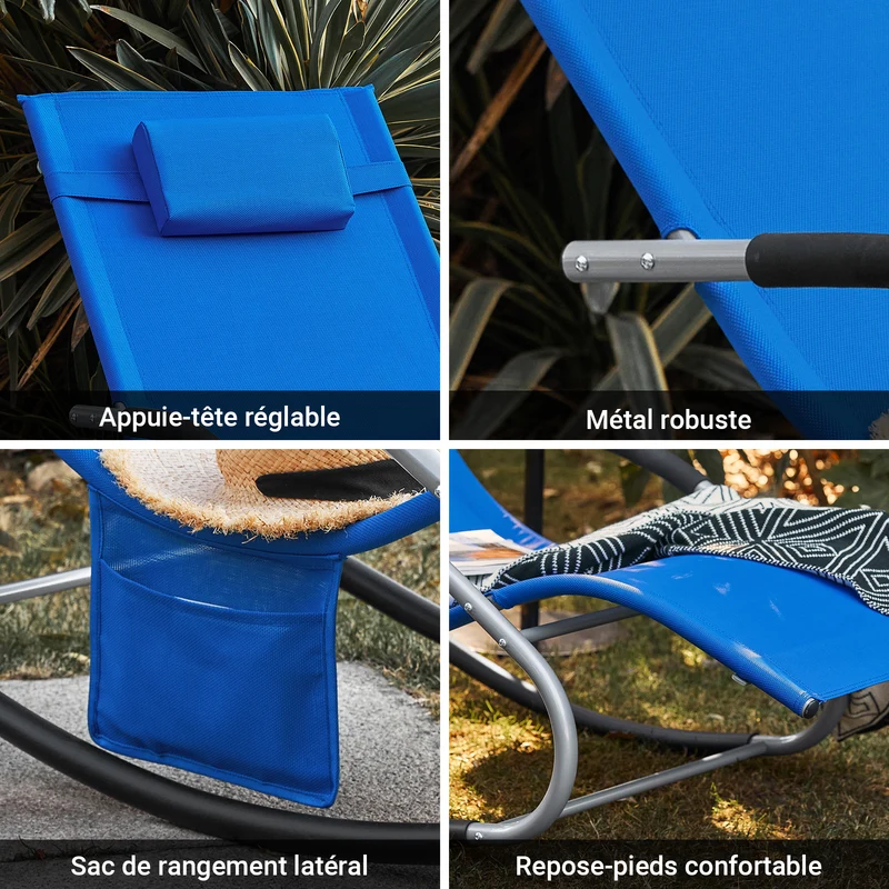 SoBuy OGS28-KB Chaise Longue Transat de Jardin Bascule avec Appui-tête Réglable et Pochette latérale