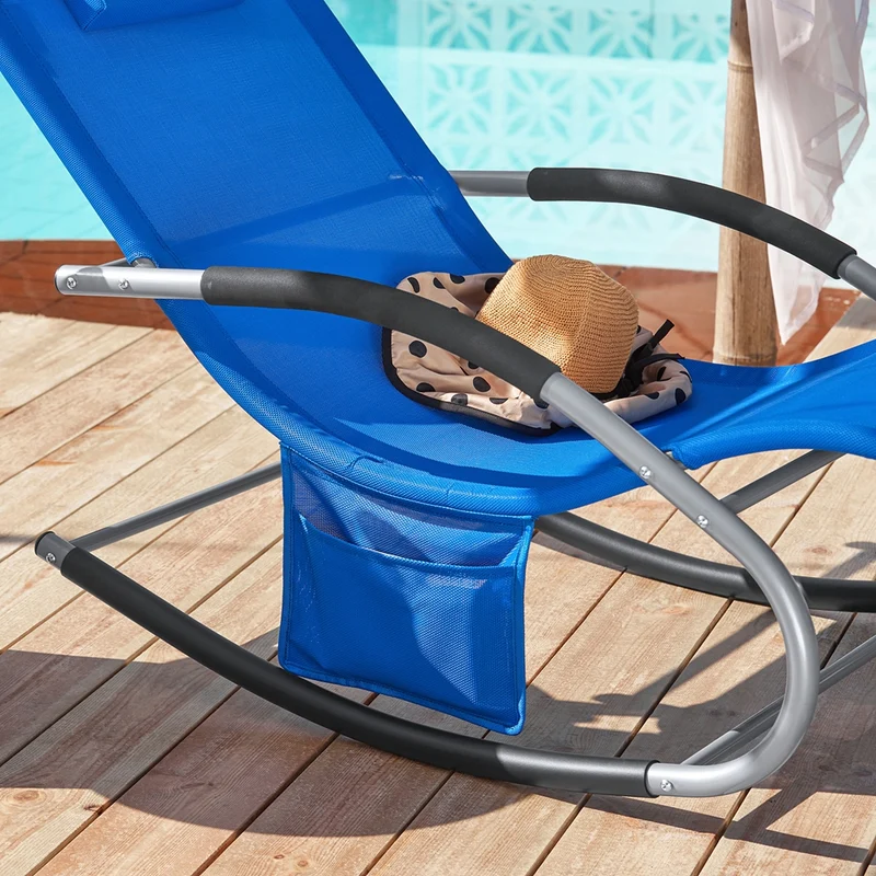 SoBuy OGS28-KB Chaise Longue Transat de Jardin Bascule avec Appui-tête Réglable et Pochette latérale