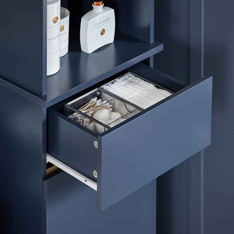 SoBuy BZR112-B Colonne Salle de Bain avec 3 Étagères et 1 Tiroir – L35×P30×H170 cm, Charge 40 kg, MDF E1, Bleu