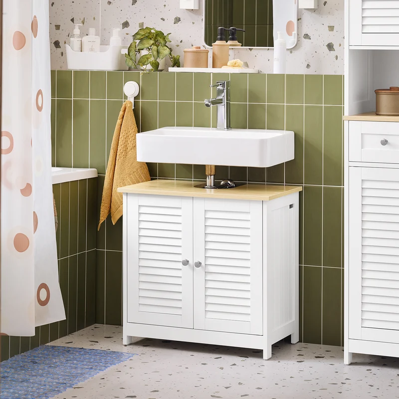 SoBuy FRG237-WN Meuble Sous Lavabo, Meuble sous Vasque avec 2 Portes et 2 Étages