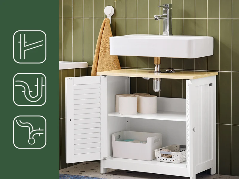 SoBuy FRG237-WN Meuble Sous Lavabo, Meuble sous Vasque avec 2 Portes et 2 Étages