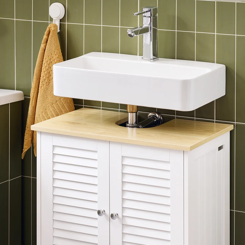 SoBuy FRG237-WN Meuble Sous Lavabo, Meuble sous Vasque avec 2 Portes et 2 Étages