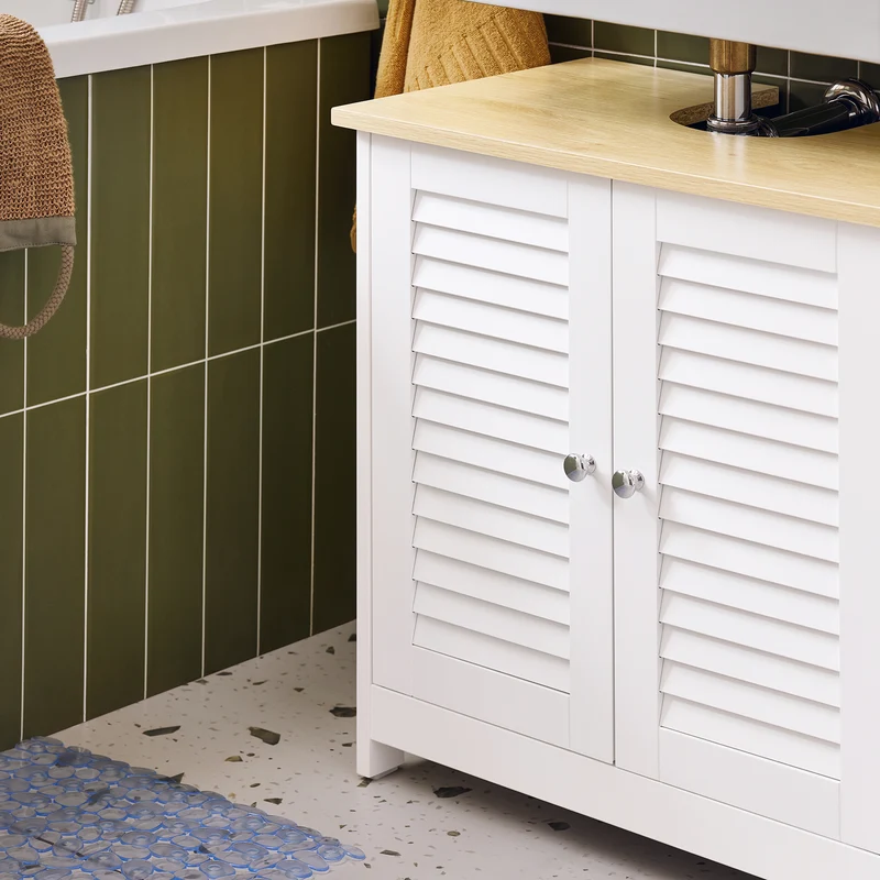 SoBuy FRG237-WN Meuble Sous Lavabo, Meuble sous Vasque avec 2 Portes et 2 Étages
