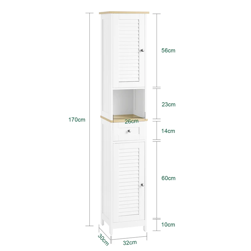 SoBuy FRG236-WN Meuble Colonne de Salle de Bain Armoire Haute Meuble de Rangement avec étagères réglables, 1 Tiroir et 2 Portes