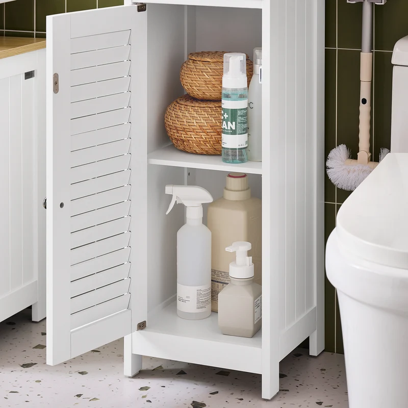 SoBuy FRG236-WN Meuble Colonne de Salle de Bain Armoire Haute Meuble de Rangement avec étagères réglables, 1 Tiroir et 2 Portes
