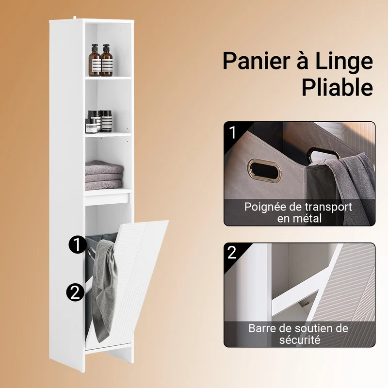 SoBuy BZR158-W Colonne Salle de Bain avec Panier à Linge et Étagères Réglables, Gain de Place, pour Salle de Bain et WC, Compact – L30×P30×H170 cm, MDF, Blanc