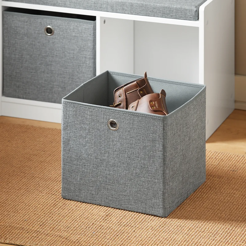 SoBuy FSR65-K-DG Banc à Chaussures avec Coussin Rembourré et 2 Paniers de Rangement pour Entrée – 68x32x45 cm, Gris Foncé