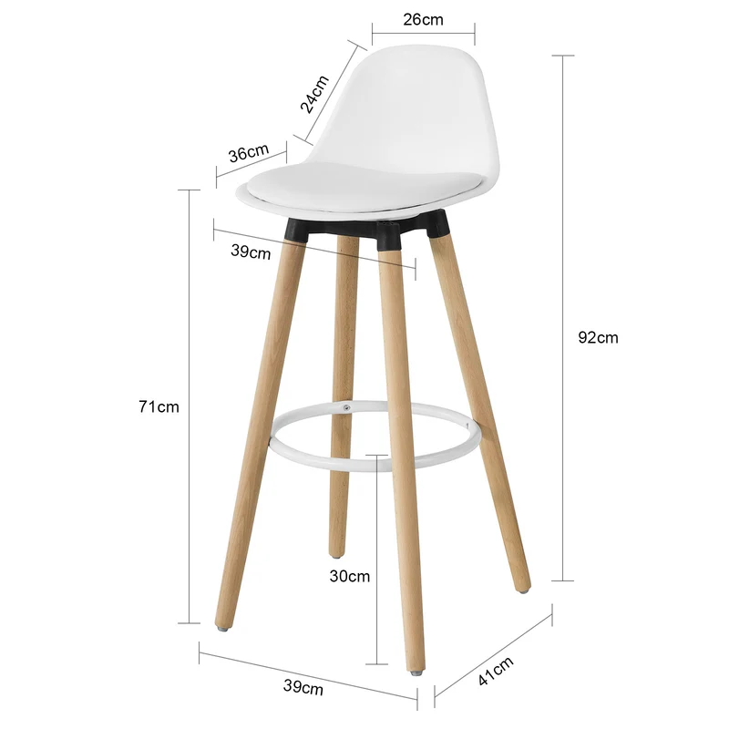 SoBuy FST70-W Tabouret de Bar avec Repose-Pieds et Dossier en Hêtre Blanc