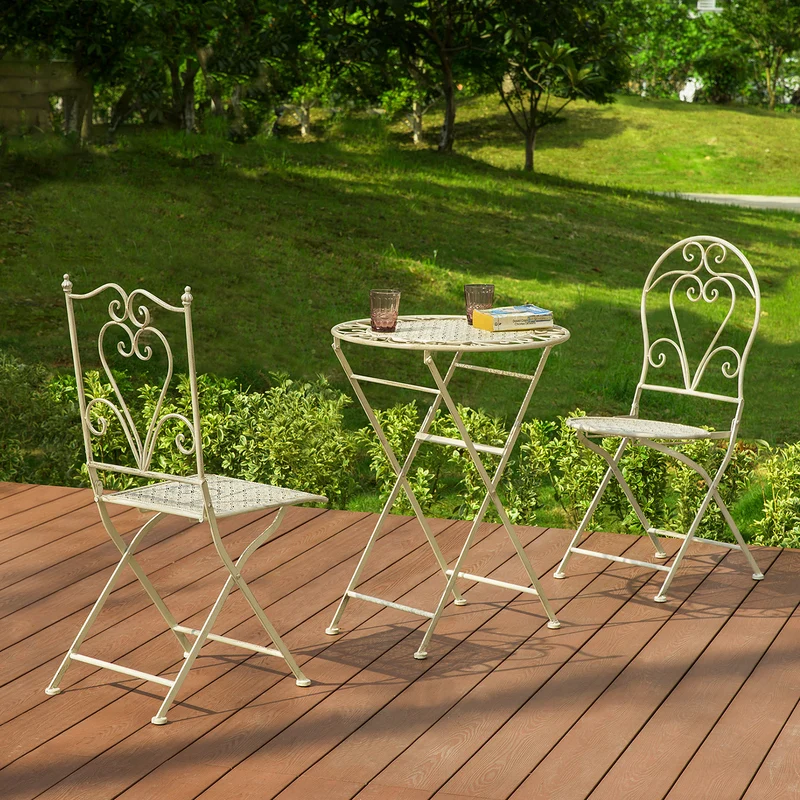 SoBuy OGT33-W 3pcs Salon de Jardin Bistrot 2 Personnes 2 Chaises de Jardin + 1 Table Bistrot Pliantes