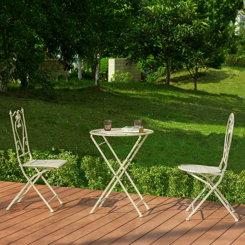 SoBuy OGT33-W 3pcs Salon de Jardin Bistrot 2 Personnes 2 Chaises de Jardin + 1 Table Bistrot Pliantes