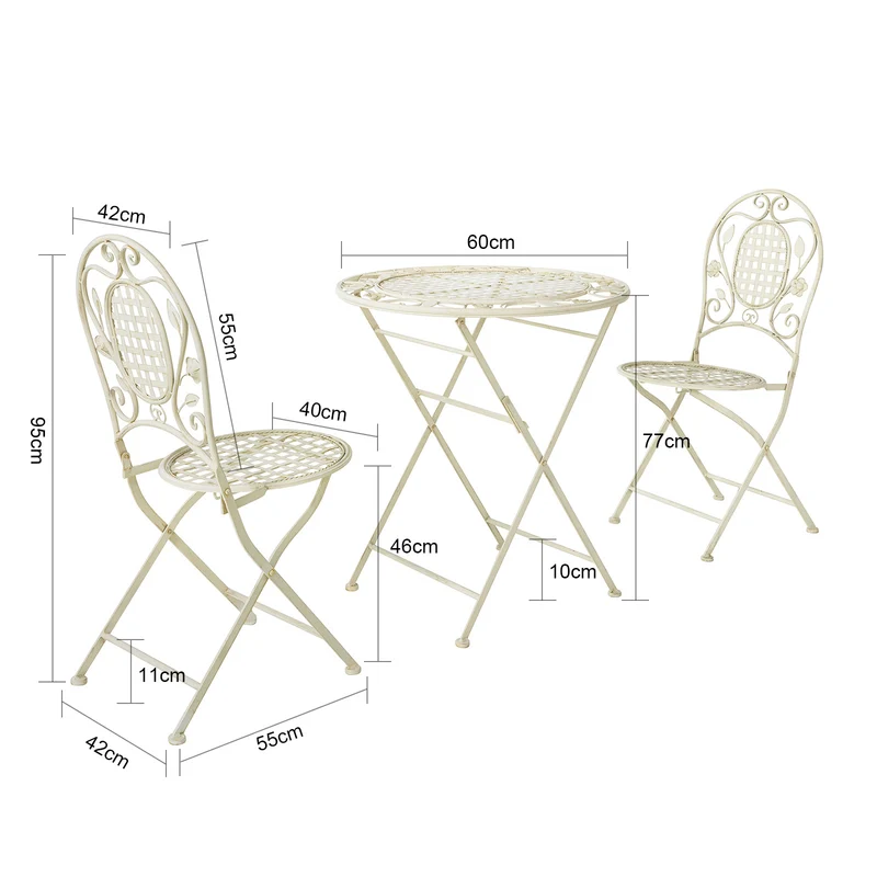 SoBuy OGT35-W 3pcs Salon de Jardin 2 Personnes, 2 Chaises de Jardin + 1 Table Bistrot Pliantes