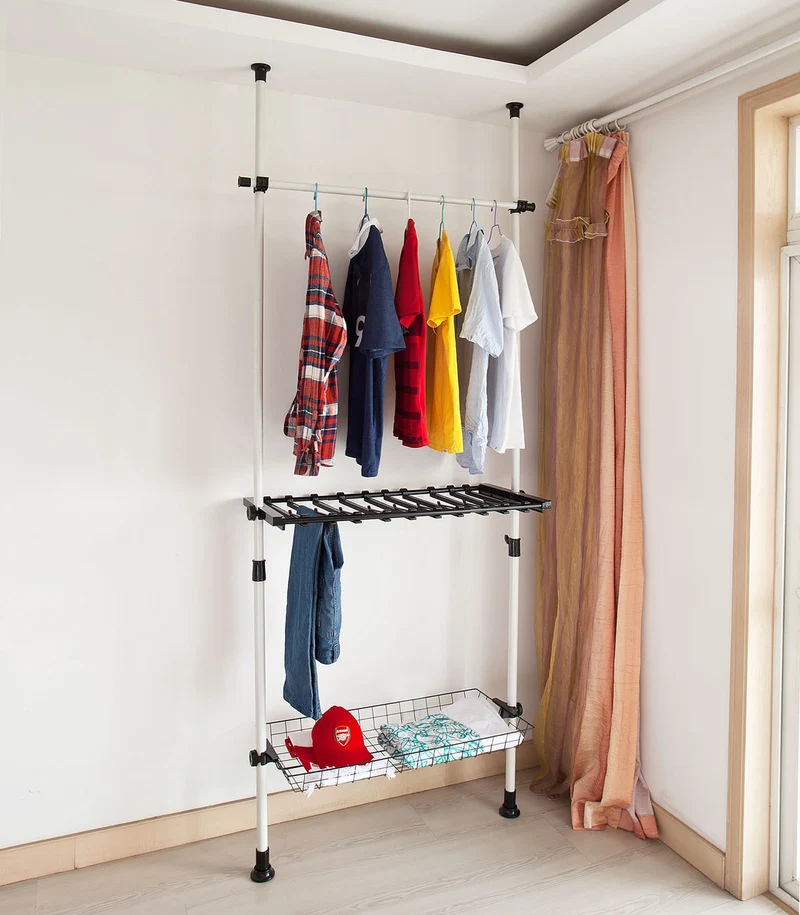 SoBuy FRG35 Télescopique Portant de vêtement Etagère de Rangement, penderie