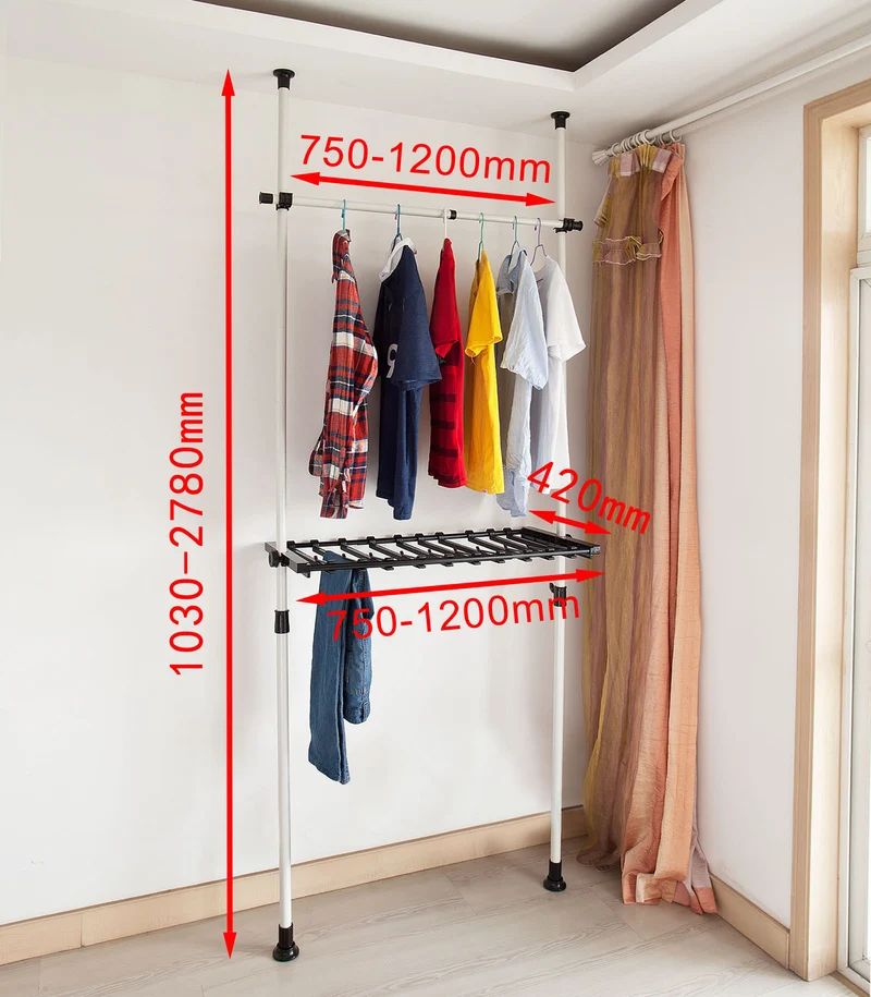 SoBuy FRG35 Télescopique Portant de vêtement Etagère de Rangement, penderie