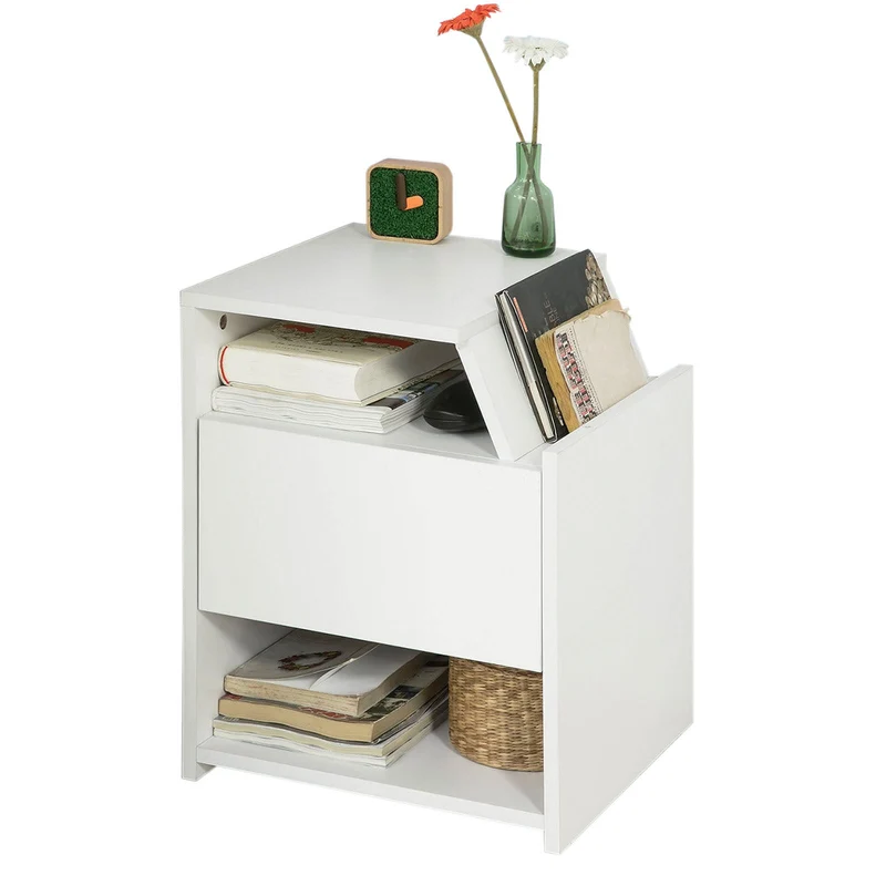 SoBuy FRG261-W Table de Chevet Table d'Appoint Bout de Canapé avec 1 Tiroir 2 Niches