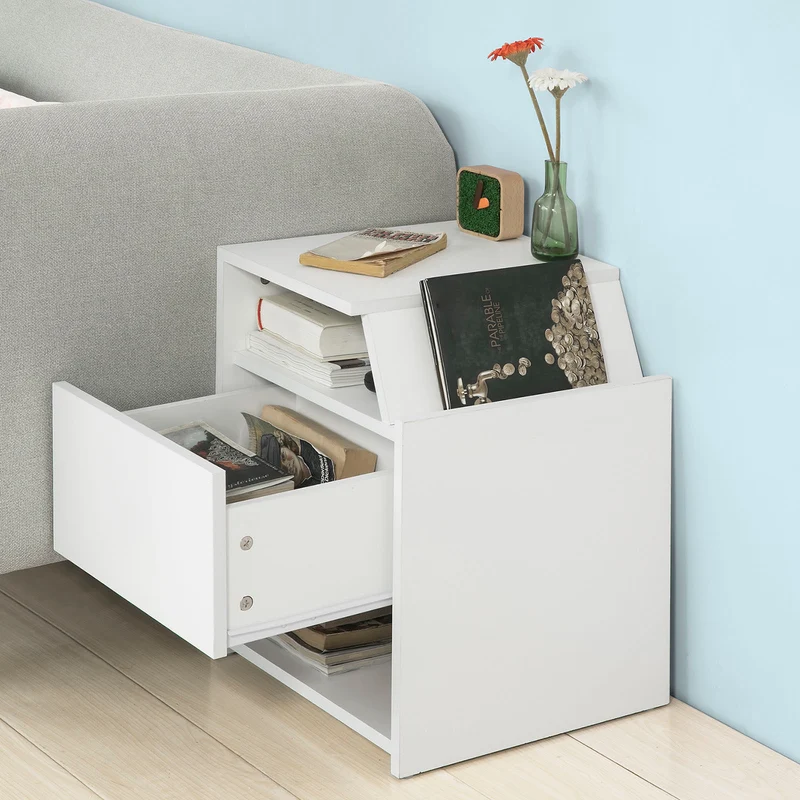 SoBuy FRG261-W Table de Chevet Table d'Appoint Bout de Canapé avec 1 Tiroir 2 Niches