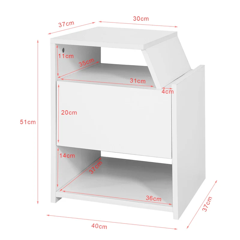 SoBuy FRG261-W Table de Chevet Table d'Appoint Bout de Canapé avec 1 Tiroir 2 Niches