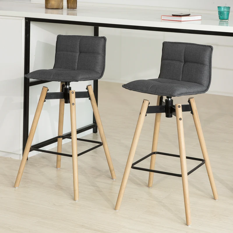 SoBuy FST45-DGx2 Lot de 2 Tabourets de Bar Cuisine rotatifs avec Dossier et Repose-Pieds