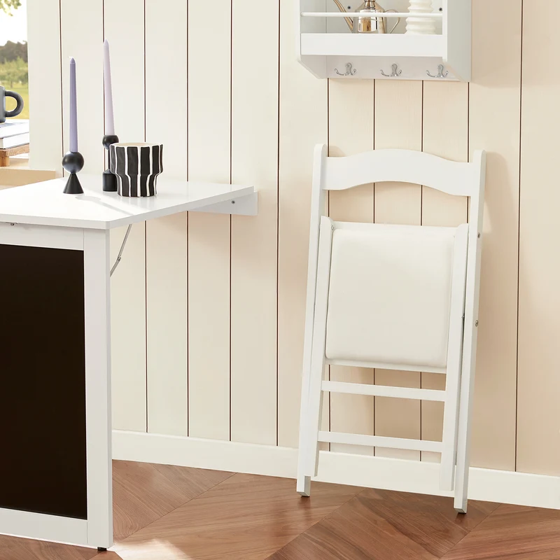 SoBuy FST06-W Chaise pliante en bois avec assise rembourrée, Chaise pliable pour Cuisine
