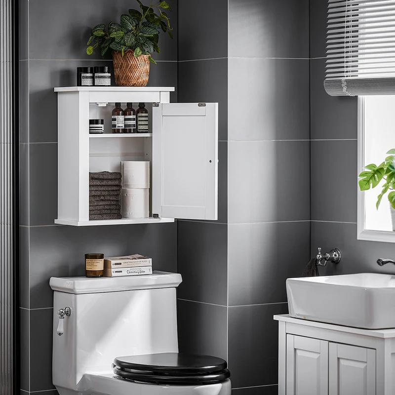 SoBuy FRG203-W Meuble Haut de Salle de Bain, 1 porte Placard Commode Meuble de Rangement