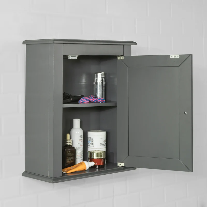 SoBuy FRG203-DG Meuble Haut de Salle de Bain, 1 Porte Placard Commode Mural