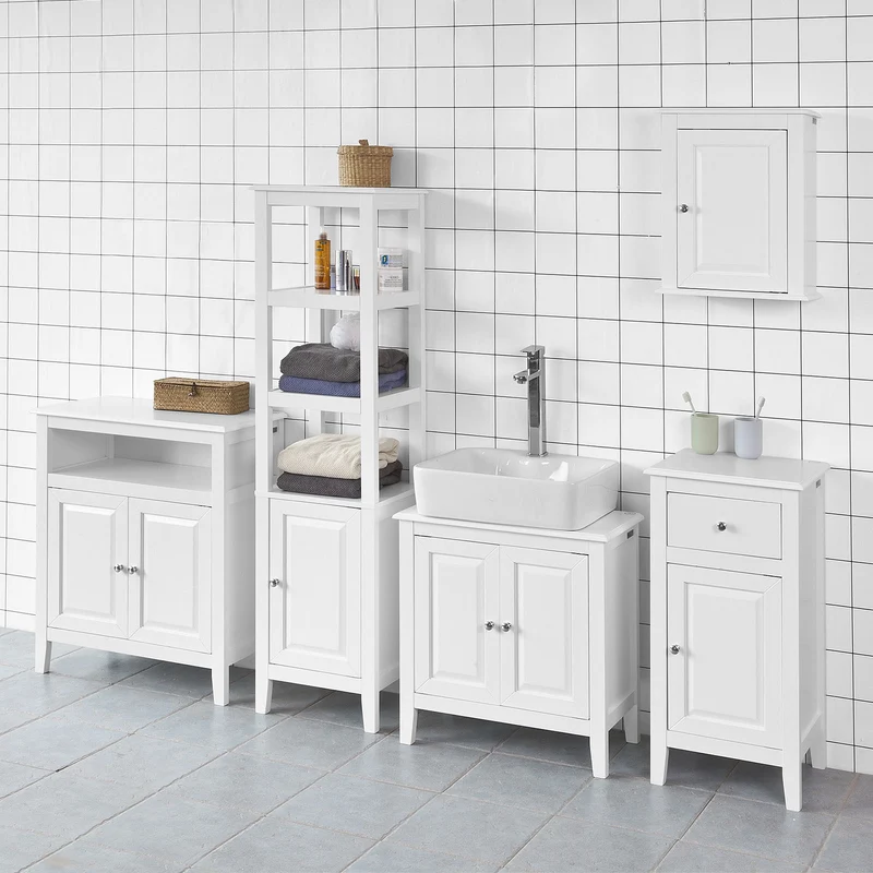 SoBuy FRG204-W Meuble Bas de Salle de Bain Armoire Toilette Buffet commode – Blanc