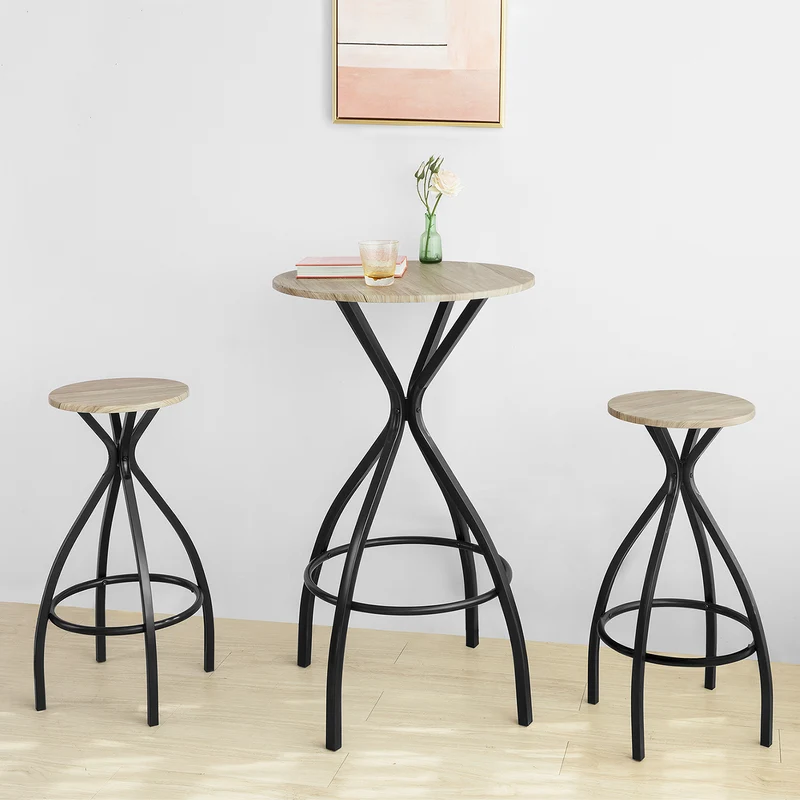 SoBuy OGT21-SCH Set de 1 Table + 2 Tabourets Ensemble Table de Bar bistrot + 2 tabourets avec Repose-Pieds