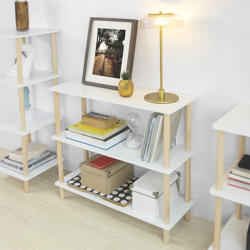 SoBuy STR02-WN Étagère de Rangement Bibliothèque Étagère avec 3 tablettes Étagère de Cuisine Étagère Polyvalente