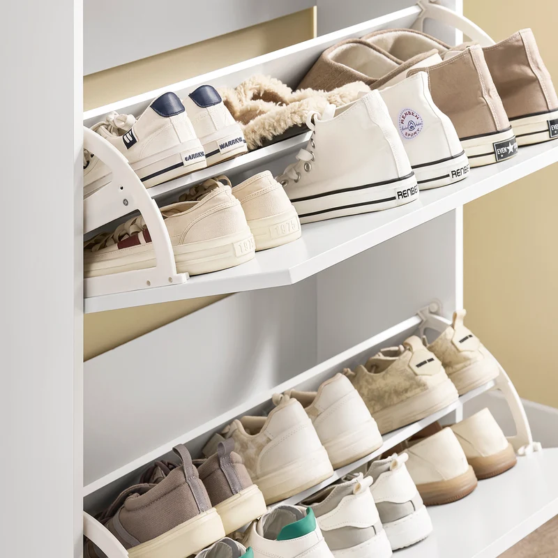 SoBuy FSR78-L-W Armoire à Chaussures Slim 24 cm – 2 Abattants, 12 Paires, Tiroir, Dos Ventilé, 75×24×96 cm, Blanc