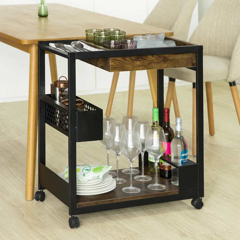 SoBuy SVW07-SCH Chariot de Bar Desserte à roulettes Chariot de Service Cuisine Commode Roulant