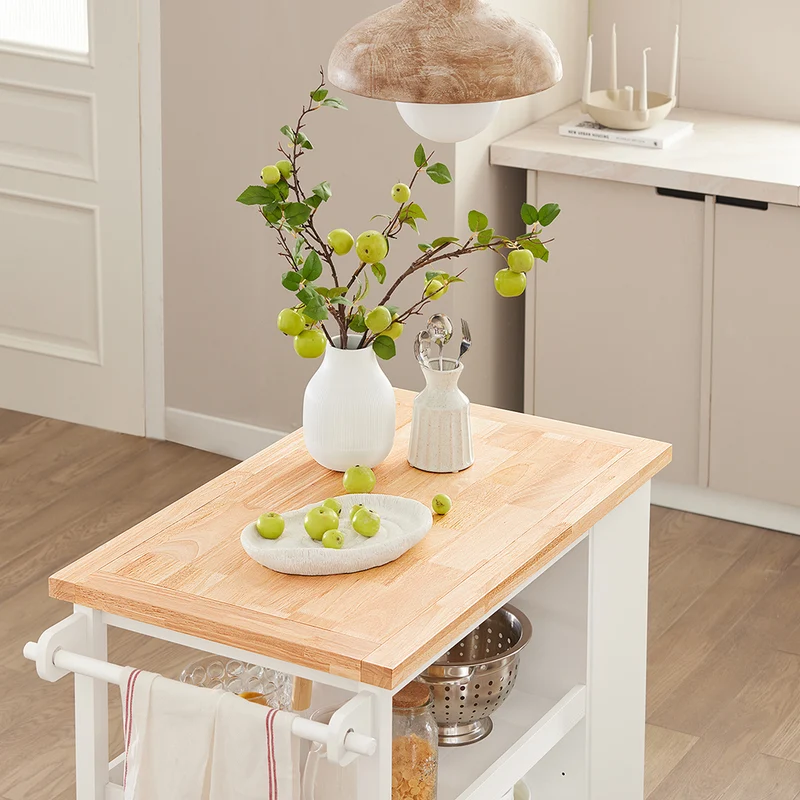 SoBuy FKW97-WN Desserte Cuisine avec Roulettes, Usage Polyvalent, Mobile, pour Cuisine et Salle à Manger, Rangement Optimisé – L108×P60×H90 cm, Blanc et Naturel