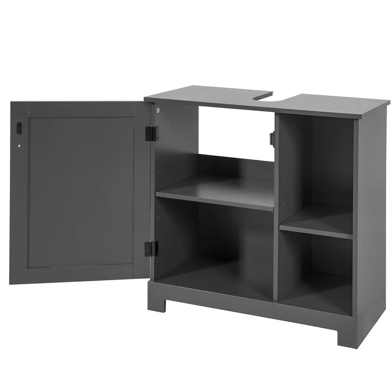 SoBuy BZR38-DG Meuble sous-Lavabo Dessous de Lavabo ou Evier Meuble de Salle de Bain Vasque à 1 Porte et 2 Étagères