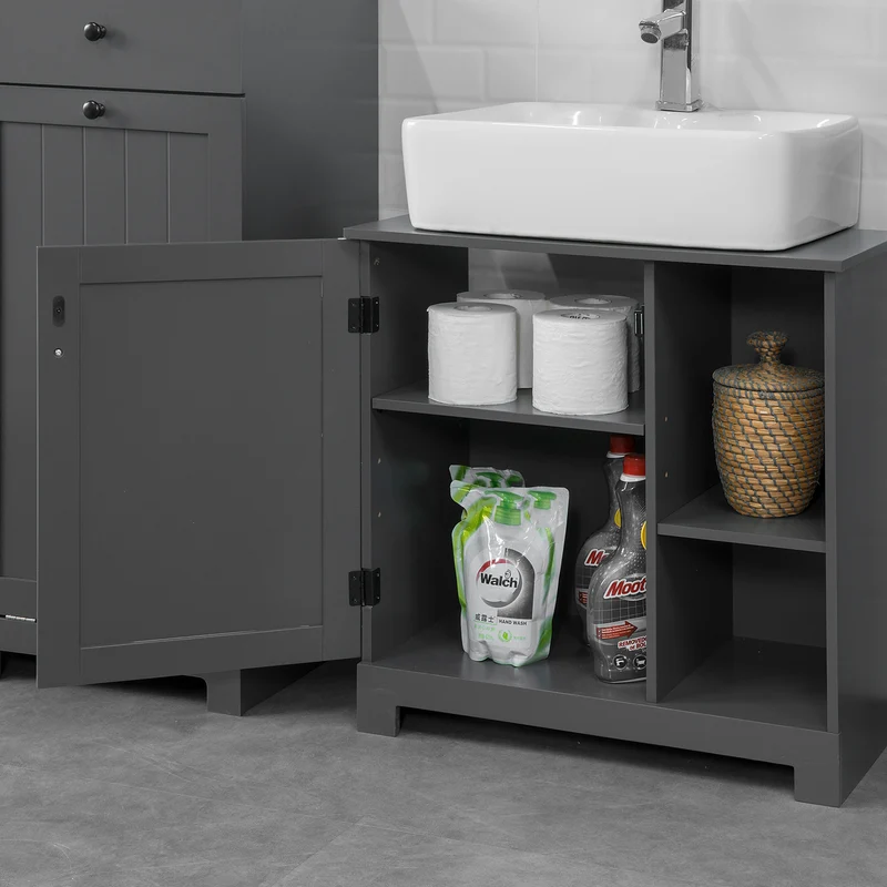 SoBuy BZR38-DG Meuble sous-Lavabo Dessous de Lavabo ou Evier Meuble de Salle de Bain Vasque à 1 Porte et 2 Étagères