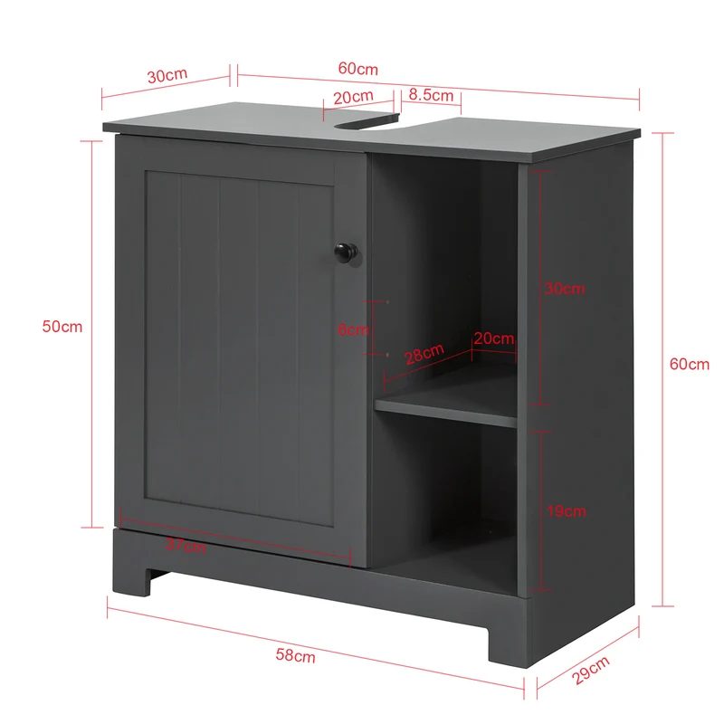 SoBuy BZR38-DG Meuble sous-Lavabo Dessous de Lavabo ou Evier Meuble de Salle de Bain Vasque à 1 Porte et 2 Étagères
