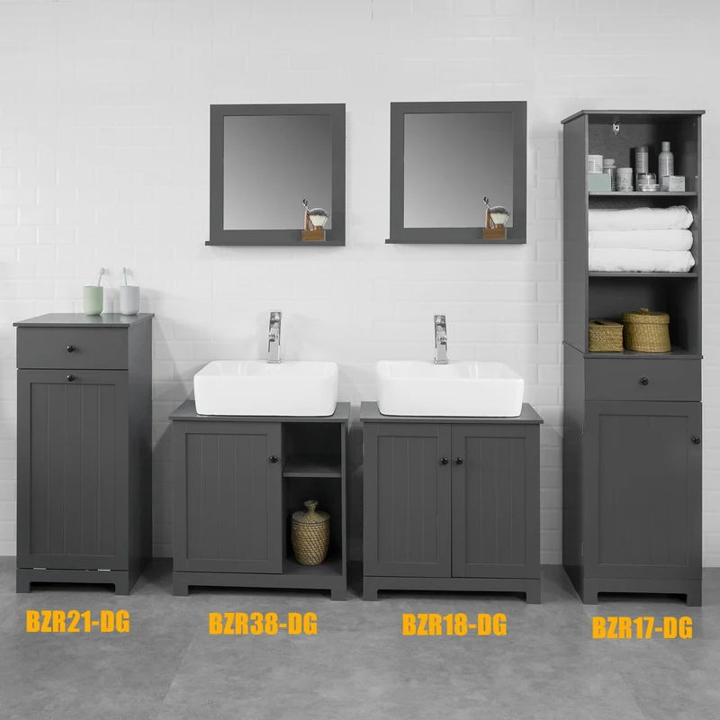 SoBuy BZR38-DG Meuble sous-Lavabo Dessous de Lavabo ou Evier Meuble de Salle de Bain Vasque à 1 Porte et 2 Étagères