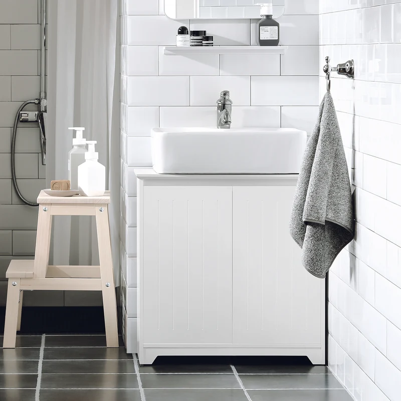 SoBuy BZR108-W Meuble sous Lavabo avec 2 Portes – 60×30×60 cm, Charge 30 kg, MDF E1, Blanc