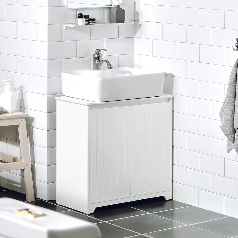 SoBuy BZR108-W Meuble sous Lavabo avec 2 Portes – 60×30×60 cm, Charge 30 kg, MDF E1, Blanc