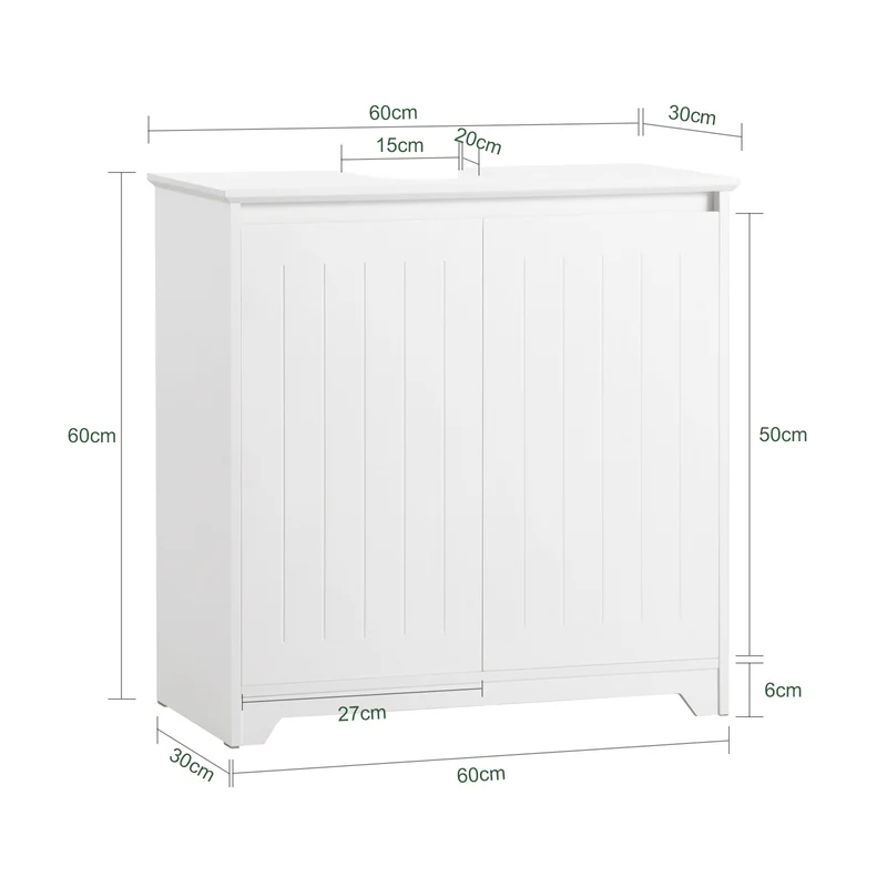 SoBuy BZR108-W Meuble sous Lavabo avec 2 Portes – 60×30×60 cm, Charge 30 kg, MDF E1, Blanc