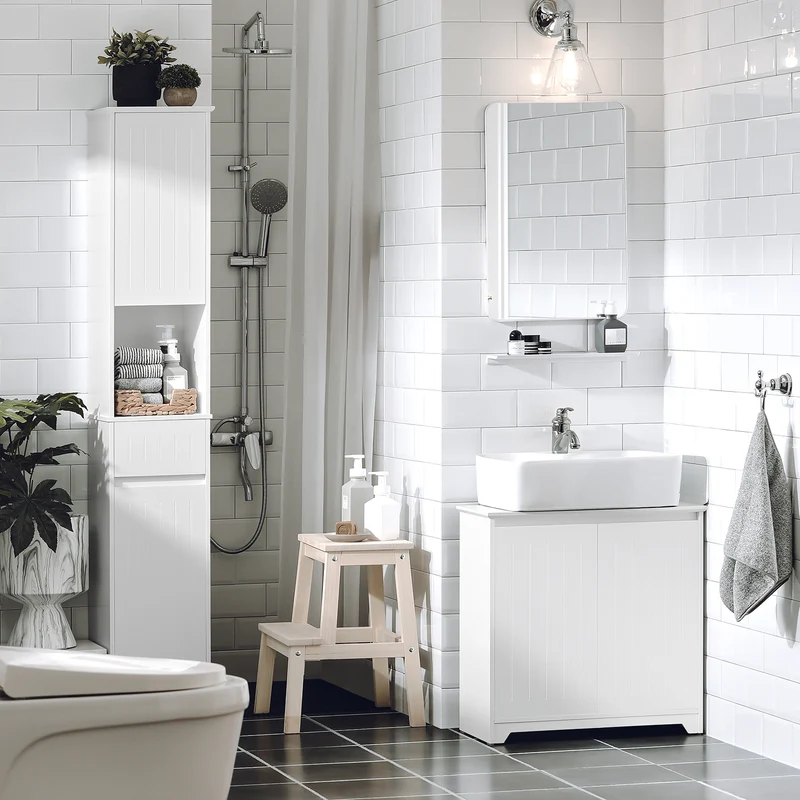 SoBuy BZR108-W Meuble sous Lavabo avec 2 Portes – 60×30×60 cm, Charge 30 kg, MDF E1, Blanc