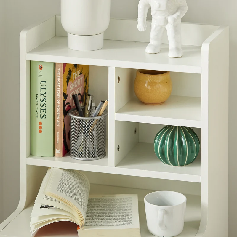 SoBuy FBT100-W Table de Chevet Moderne avec 2 Tiroirs et 5 Niches – 43×36×81 cm, Pieds en Pin, Blanc