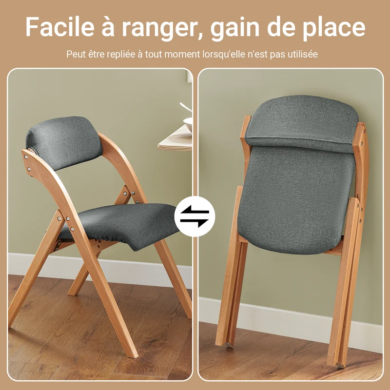 SoBuy FST92-SG Chaise Pliante Rembourrée en Bois – Gris Foncé