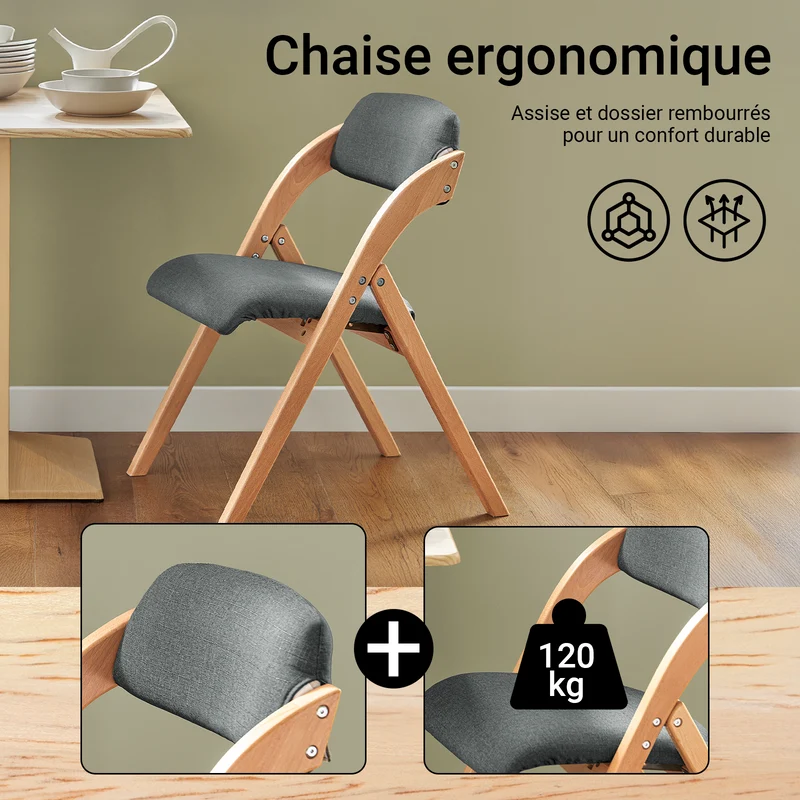 SoBuy FST92-SG Chaise Pliante Rembourrée en Bois – Gris Foncé