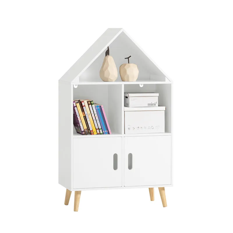 SoBuy KMB58-W Bibliothèque Enfant avec 2 Compartiments et 2 Portes, pour Chambre d’Enfant, Rangement Optimisé, Design Fonctionnel – L63×P30×H103 cm, Blanc